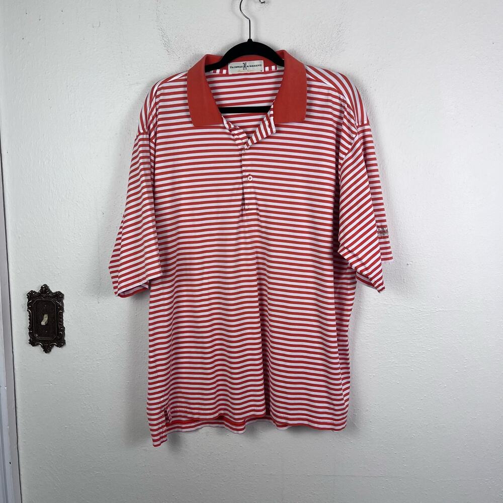 Fairway & Greene Men's Orange Striped Kinsale Ohio Golf Club Knit Polo Size XL
